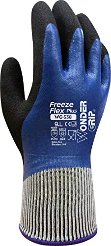 Wonder Grip WG-538 Freeze Flex Plus - Ölbeständiger Arbeitshandschuh mit Frostschutz und dreifacher Nitrilbeschichtung; Anti-Rutsch Schutzhandschuhe für sicheres Greifen; L / 09, Blau