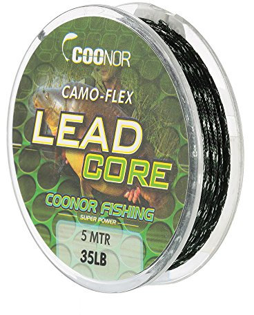 LIXADA 45lb 5m Lead Core Spools Braided Camouflage Carp Fishing Line Hair Rigs Lead Core (Green, 35lbs)