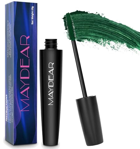 Maydear Wasserdichte Mascara, langlebig, wischfest, voluminös und charmant,Dunkelgrün