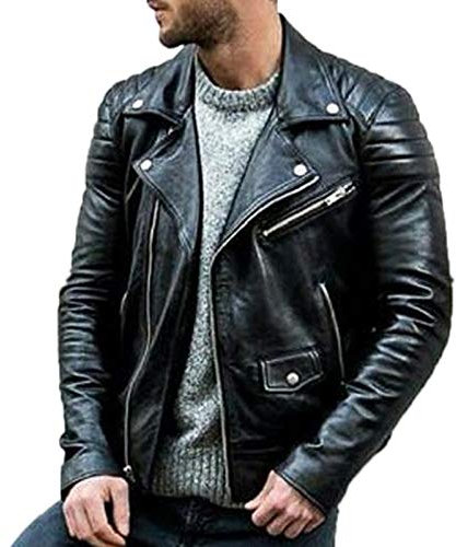 Herren Motorrad Rock Punk Biker Lederjacke Multi-Zipper Design Harley Jackenmantel