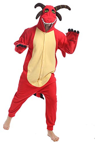 wotogold Pigiama di Drago Animale Costumi Cosplay per Adulti Unisex (L, Rosso Giallo)