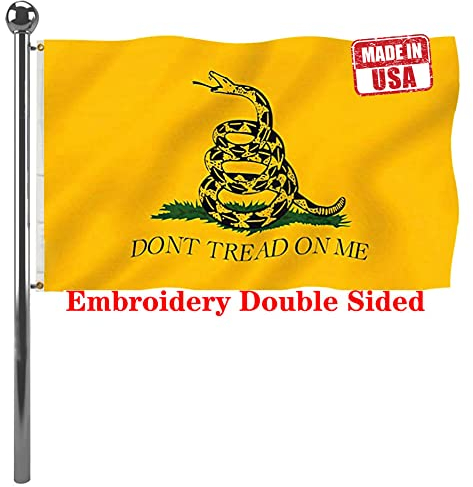 Jayus Bandera de serpiente Gadsden bordada 340D de 3 x 5 para exteriores, 2 capas de nailon de doble cara Dont Tread On Me, banderas de jardín libertario con serpiente vívida y potente