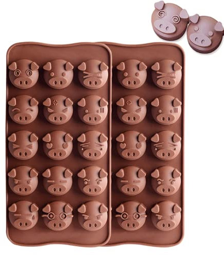 Nicoone Schokolade Formen,2PCS Silikon Schokoladenform Lebensmittelqualität,Antihaftbeschichtet Nettes Schwein Silikonform für Schokolade, Kuchen, Gelee, Pralinenform