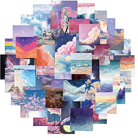 Affoto 50PCS Vintage Scenery Stickers, Waterproof, Crystal, Vinyl, Adult, Teens, Children, Car, Sticker Decal for Laptop, Water Bottle, Skateboard, etc.