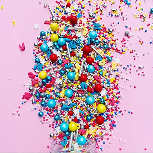 Streusel Sternchen-ABC weiss gelb rot blau 90g von STREUSEL GLÜCK Zuckerstreusel Einschulung Schulanfang Sprinkles für Tortendeko Buchstaben erste Klasse Muffins Cupcakes Cake Pops