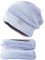 WANYIG Wintermütze Strickmütze mit Schal Damen Warme Mütze Beanie Herbst Winter Schal und Mütze Set 56-60CM (Farbverlauf Lila)