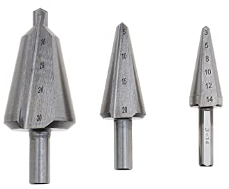 EMSea Lot de 3 forets coniques en acier haute vitesse 3-14 mm, 5-20 mm, 16-30 mm, coupe-chanfreinage, coupe-bois, métal