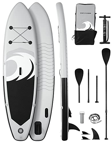 Aufblasbar Paddling Board Stand-Up-Paddle-Board SUP mit Premium-Paddle-Board-Zubehör und rutschfestem Deck ISUP-Rucksack-Paddle-Leine-Pumpe für Angel-Yoga für Erwachsene & Jugend & Kind Weiß