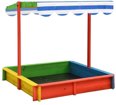 vidaXL Tannenholz Sandkasten mit Verstellbarem Dach Sandbox Sandkiste Holzsandkasten Holzsandkiste Kinder Spielhaus Spielzeug Mehrfarbig UV50