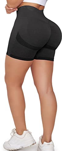 ZAAYO Scrunch Butt Sports Shorts F¨¹r Damen Push Up Booty Nahtlos Biker Yoga Fitness Gym Shorts Black M