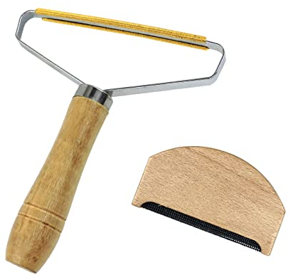 Andiker Fusselentferner für Kleidung, Tragbarer Metall Fusselrasierer, Clothes Lint Remover mit Holz Griff, Doppelseitiger Fusselentferner für Entfernen Tierhaaren (Kombination 1)