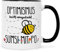 Bedruckte Tasse mit Spruch - Optimismus heißt umgedreht Sumsi mit Po - Witzige Geschenkidee für Arbeit Büro - Geschenk für Freunde Imker & Bienen Züchter - Farbe: Schwarz & Weiß