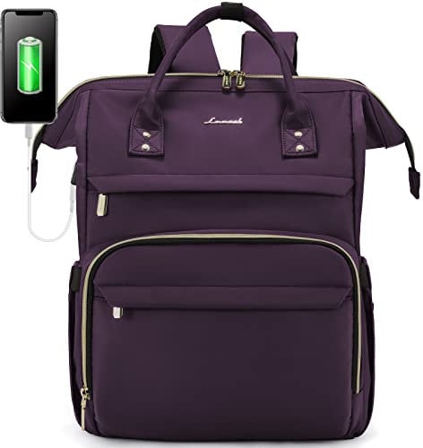 LOVEVOOK Laptop Backpack Women, Large Work Womens Backpacks with USB Port & Anti-Theft Pocket, 15.6 Inch Rucksack Bag for Travel Business Uni, Lightweight Ladies Back Pack, Purple