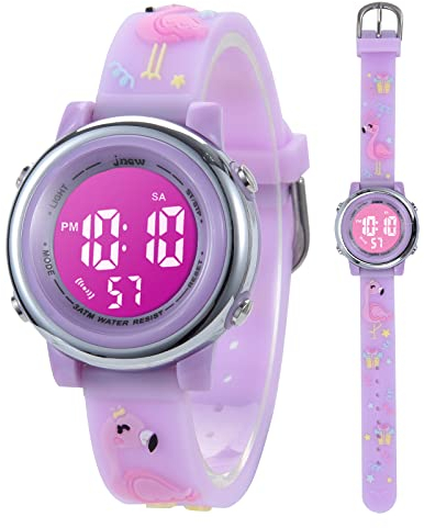 Mamiddle Kinderuhr Digital für Jungen Mädchen 3ATM Wasserdicht Kinder Armbanduhr mit Wecker Datum Stoppuhr Kinder Uhr für 3-10 Jahre (Lavendel Flamingo)