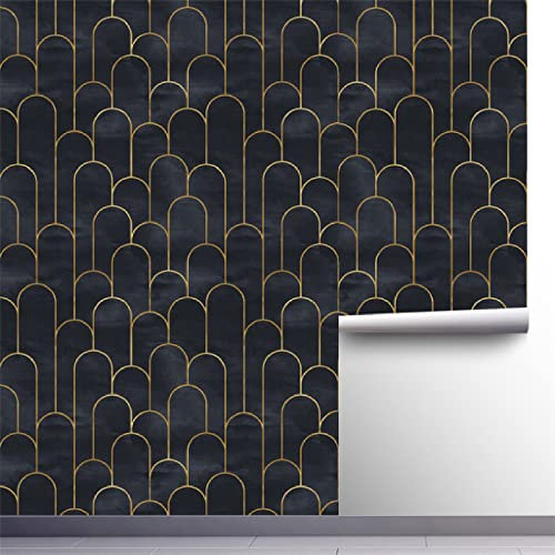 Papier peint autocollant noir près de la lumière - Papier peint rond de luxe - Facile à nettoyer - Pour armoire, table, porte, salon - RW-022 - 45 cm x 300 cm