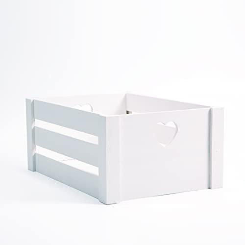 Wickerfield Lovely White Wooden Crates With Heart Handles Storage Box Wooden Tray Wooden Shelves (Pure White, Large)