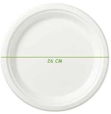 SHOBI Piatto Piano Tondo in polpa di Cellulosa interamente Biodegradabile e Compostabile Usa e Getta (100, Ø 26 Cm)