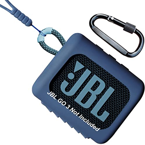 Woollo Étui de protection portable en silicone compatible avec JBL GO 3 - Avec cordon en silicone et mousqueton - Bleu