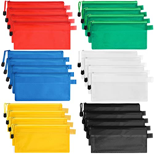 Belle Vous 24er Pack Sortierter Kunststoff Zipper Beutel - Dokumententasche Reiseunterlagen Mit Reißverschluss - 6 Farben - Wasserdicht für Kosmetik, Schule & Büro