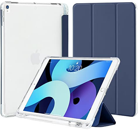 4UBonLife Custodia per iPad Air 3 10,5 Pollici 2019 e iPad Pro 10,5 2017 con Portapenne, Sottile Leggero Cover Case Retro Traslucido in Morbido TPU Auto Svegliati/Sonno, Blu Scuro