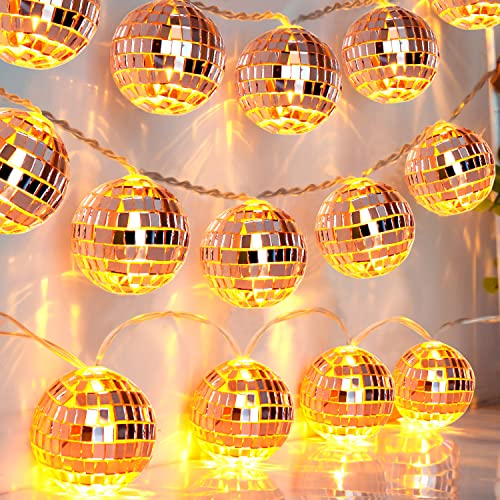 AceList 20 LED 9.8ft Disco Ball String Light - Battery Powered and USB Plug, Disco Ball Lights for 70's Disco Party Decorations and Birthday Parties, Mamma Mia (Rose Gold)