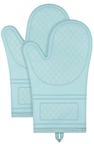 Yutat® Ofenhandschuhe 2er Set - Topfhandschuhe Hitzebeständig bis 300°C, Anti-Rutsch, LFGB-Zertifizierte Ofenhandschuhe Silikon, Perfekt für die Küche, zum Grillen, Kochen und Backen, Mintgrün