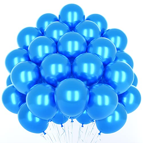 Metallic Blaue Luftballons, 50 Stück 12Zoll Blaue Luftballons, Glänzende Latex Luftballons, Dicker Chrom Luftballon Für Blaue Geburtstagsfeier Luftballons Hochzeit Verlobung Babyparty Dekoration