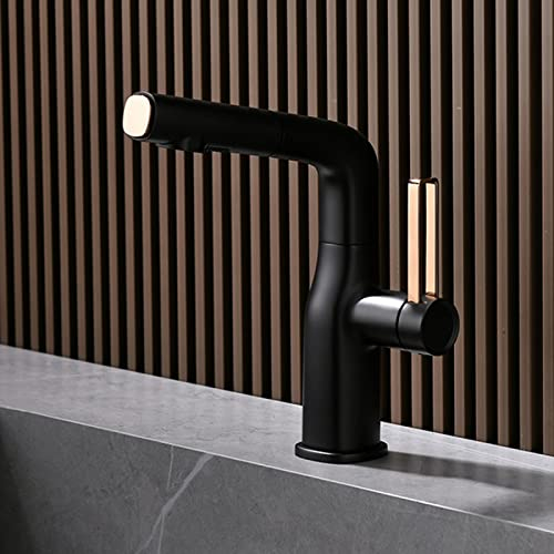 ZYCDP Wasserhahn Bad mit Brause Ausziehbar,360° Drehbar Wasserhahn Bad Waschbecken Armatur,mit 2 Wasserstrahlarten Bad Wasserhahn Waschbecken Armatur,schwarz+roségold