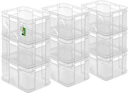 PAFEN 9x Euro Stapelbox 16l - 35 x 27 x 21 cm - Aufbewahrungsbehälter Euro-box Transparent Stapelkasten Transport Eurobehälter aus PP