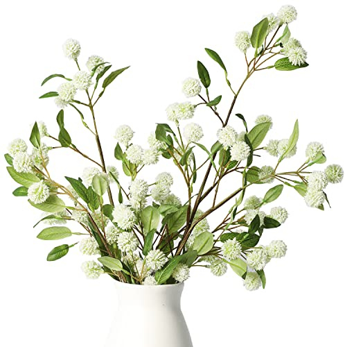 Melorca&Guilla Artificial Plants,4PCS 35.4 Green Faux Branches for Vase,Artificial Plants for Shop Garden Office Home Décor (4, White Orchid fruit)