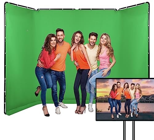 GSKAIWEN 7,87ftx13,12ft tragbarer großer Grün-Hintergrund, Fotohintergrund-Unterstützungssystem für Fotostudio-Videoaufnahmen, Live-Übertragungen, Partys, Bühnen