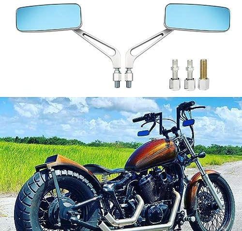 BREDUXSER M8/M10 Motorcykel Mirror Rektangulär Retrovisor, Retro Stil Moto Sidospegel Ersättning för Street Bikes Sport Bikes Chopper Cruiser Scooter (Silver)
