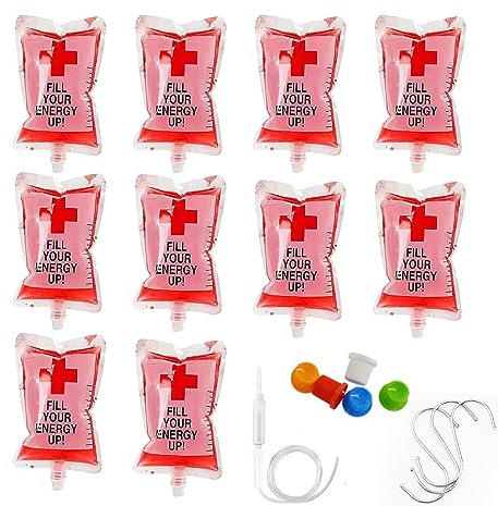 KALUROIL 19 PCS Bolsa De Sangre De Halloween - ¡Sangrientamente divertido! Halloween en forma de Bolsas de Sangre con Clips de jeringa y Pegatinas de Tipo de Sangre