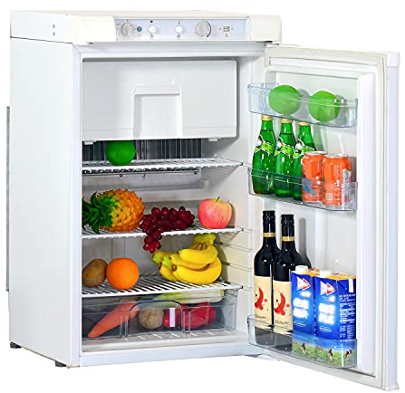 Smad Kühlschrank 12V 230V Gas, Gas Kühlschrank mit Gefrierfach, Kombinierter Kühlschrank mit Gefrierfach 100L, Geräuschloser Kühlschrank für Camping, Haus, Wohnwagen, Garage, Gite, Weiß