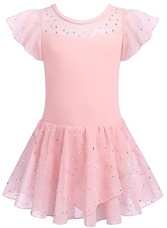 Arshiner Ballettkleidung Mädchen Masche Gerüschte Kurze Ärmel Tanzkleid Ballettkleid Kinder Baumwolle Ballettanzug Ballett Trikot Ballerina Kleid Balletttrikot Ballett Kleider mit Rock Tütü Rosa 160