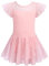 Arshiner Ballettkleidung Mädchen Masche Gerüschte Kurze Ärmel Tanzkleid Ballettkleid Kinder Baumwolle Ballettanzug Ballett Trikot Ballerina Kleid Balletttrikot Ballett Kleider mit Rock Tütü Rosa 160