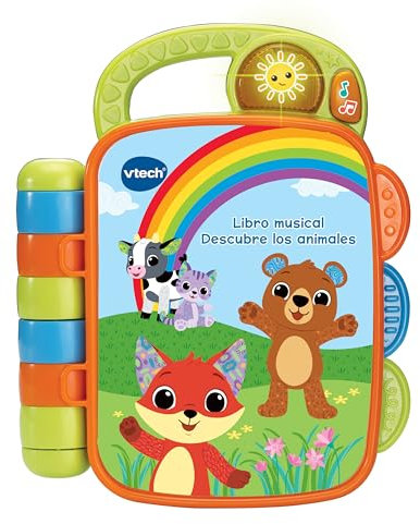 VTECH Baby Libro Musical Descubre los Animales, Libro Infantil para bebés +6 Meses, páginas interactivas, aprende el Clima, la Ropa, Animales, Colores, Versión ESP