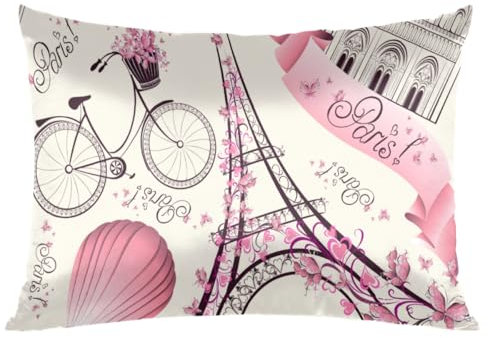 OHIKUETY Satin-Kissenbezug für Haar und Haut, Eiffelturm Paris, bedruckte Seidenkissenbezüge, Standardgröße, kühlend, seidig, französischer Kissenbezug, ohne Reißverschluss, mit Hotelverschluss, 50,8