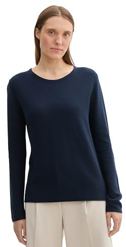 TOM TAILOR Damen Strickpullover mit Rundhals, 10360 - Real Navy Blue, S