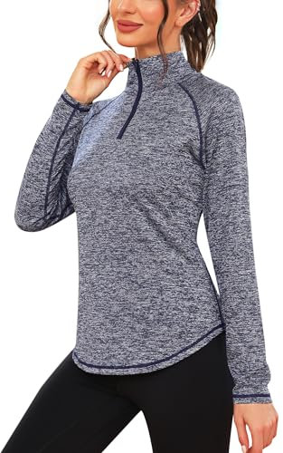 iClosam Womens Long Sleeve Tops 1/4 Zip Polo Shirts UPF 50+ Running T-Shirt Quick Dry Gym Sports Workout Cycling Golf Tops Blue