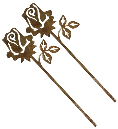 VGOL 4 Stück Rosen-Gartenstecker 20 cm X 7 cm für Den Außenbereich Rustikal Rostiger Metallspieß Roststecker Wetterfest Rostfrei für Gartendekoration Silhouetten-Ornament