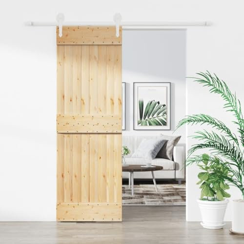 Baziroo Porta scorrevole con guarnizione bianca, 70 x 3,6 x 210 cm, in legno di pino massiccio e acciaio, porta per interni in legno, porta scorrevole per soggiorno, camera da letto, in legno
