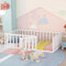 BSFANN Kinderbett 90 x 200 cm mit Zaun und Tür, Montessori Bodenbett, Holzboden Bettrahmen inkl. Rausfallschutz, für Jungen und Mädchen,Ohne Unterlage und Matratze (Weiß)