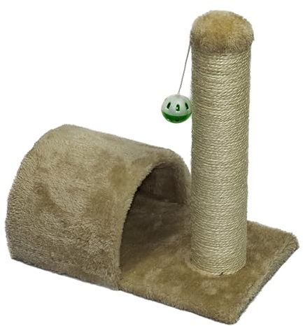 TresGatos Poste Rascador Gato Hecho España Columna Sisal Cascabel Mini Árbol (Beige)