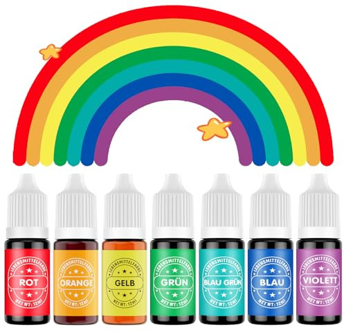 Waysroma Colorante Alimentario 7x12ml, Altamente Concentrado & Sin Azúcar Colorante Alimentario Líquido para Reposteria, Pasteles, Macarrones, Fondant, Galletas, Donas (Colores Arcoíris)