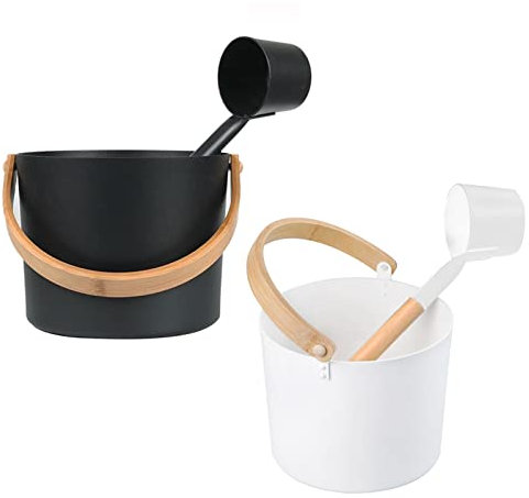 Ensemble de seaux de sauna en aluminium 1/2 pièces - Seau de sauna en aluminium, kit pour sauna finlandais | Seau à eau pour sauna finlandais de 7 litres avec set de cuillères à manche lu