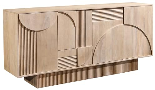 Riess Ambiente Design Sideboard Art Deco 170cm weiß gekälkt Mangoholz massiv 3D-Front Wohnzimmerschrank TV-Board Geschirrschrank Kommode viel Stauraum