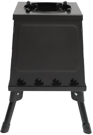 Estufa de leña para camping al aire libre, inoxidable, barbacoa, camping, tienda de campaña, horno de leña con patas antideslizantes, para camping, mochilero, pesca en hielo, caza, leña, carbón