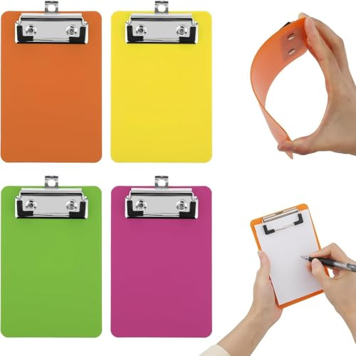 Hsthe Sea 5er-Pack kleine Klemmbretter, 4 x 6 Zoll, Mini-Klemmbrett, Notizblock-Klemmbrett, Brief-Klemmbrett aus Kunststoff mit flachem Clip, für Büro- und Klassenzimmerbedarf