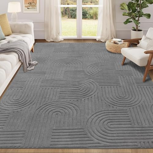 Enyhom Moderner Kurzflor Teppich, 80 x 150 cm Wohnzimmerteppich 3D Design Flauschig Weich Küchenteppich Waschbarer rutschfest Teppich für Schlafzimmer Esszimmer Küchen, Grau